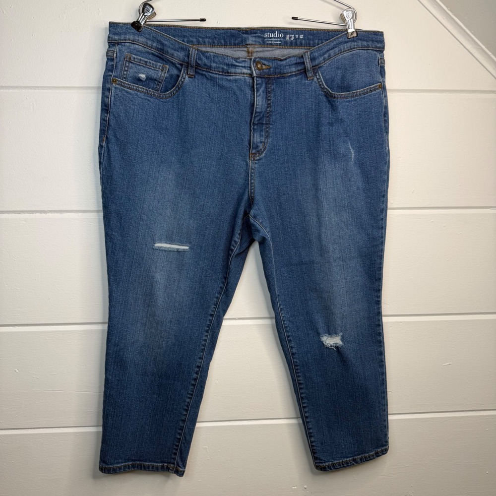 Studio‎ Denim and CO 20W Petite Distressed Jeans D&CO Cropped Ankle Jean Denim